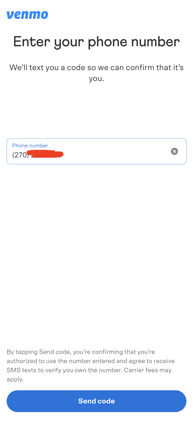 phone number for venmo verification
