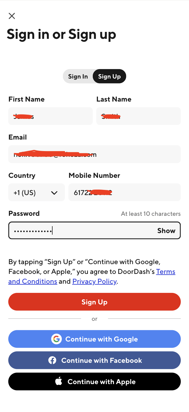 doordash verification code text