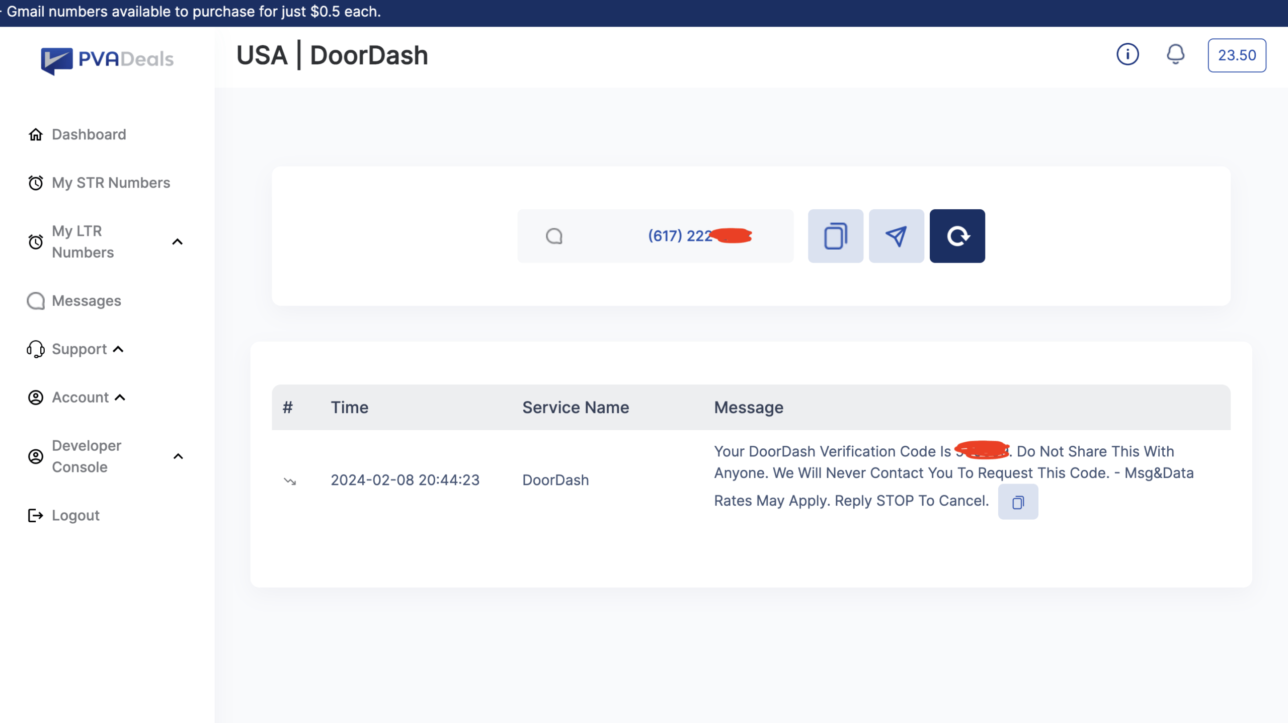 doordash verification code text