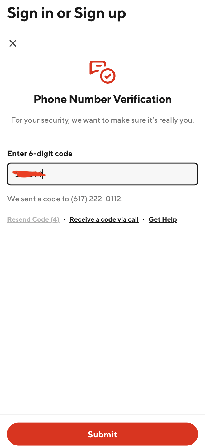 doordash verification code text