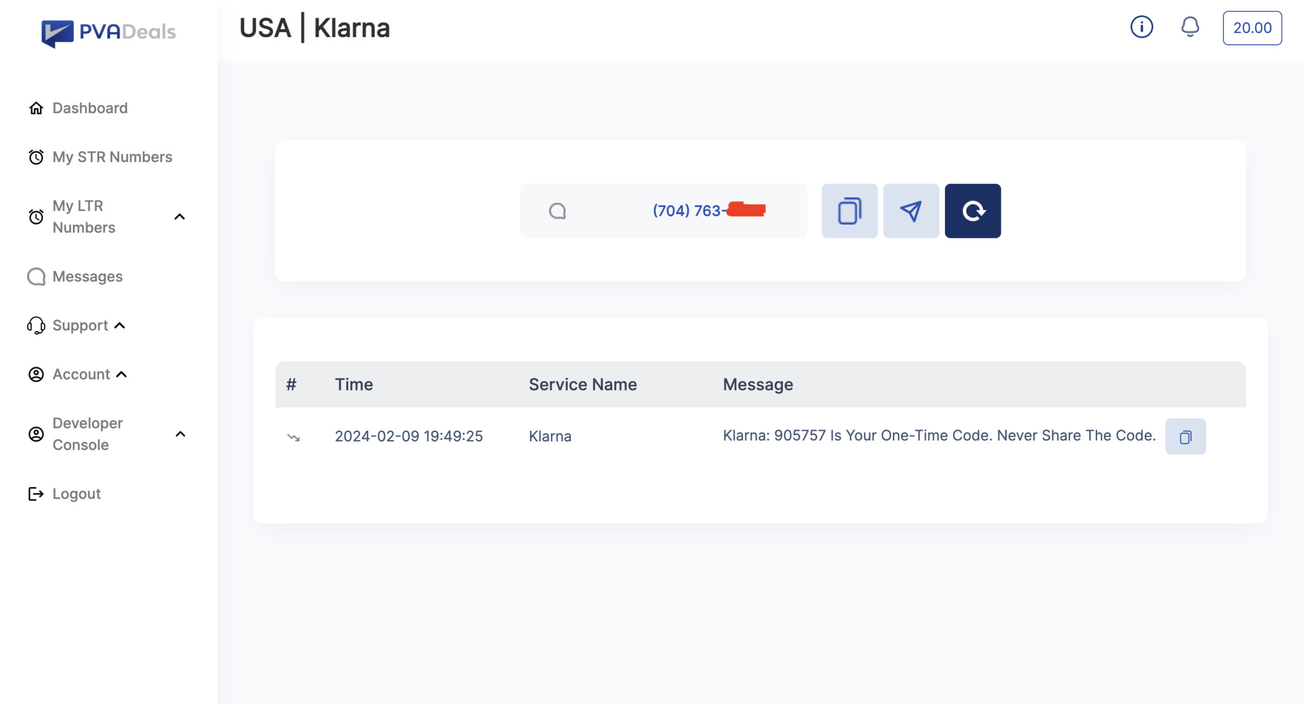 klarna verification code text