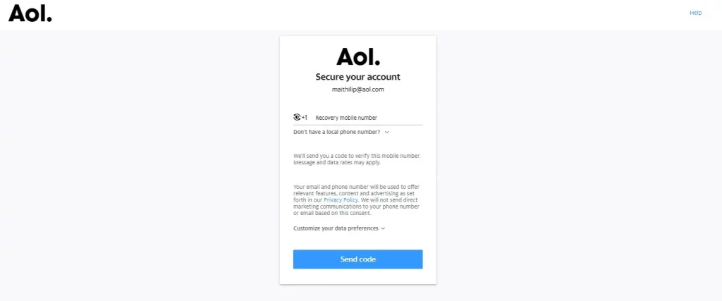 aol mail sign up without phone number
