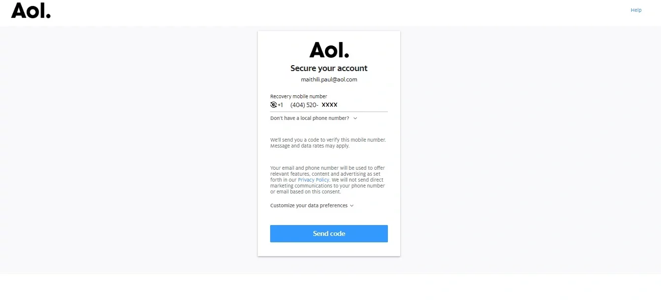 aol mail sign up without phone number