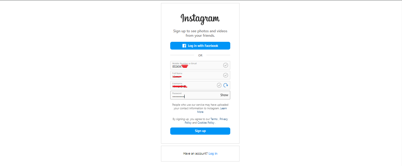 instagram requires phone number